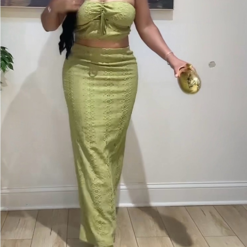 Elegant Green two piece Skirt set